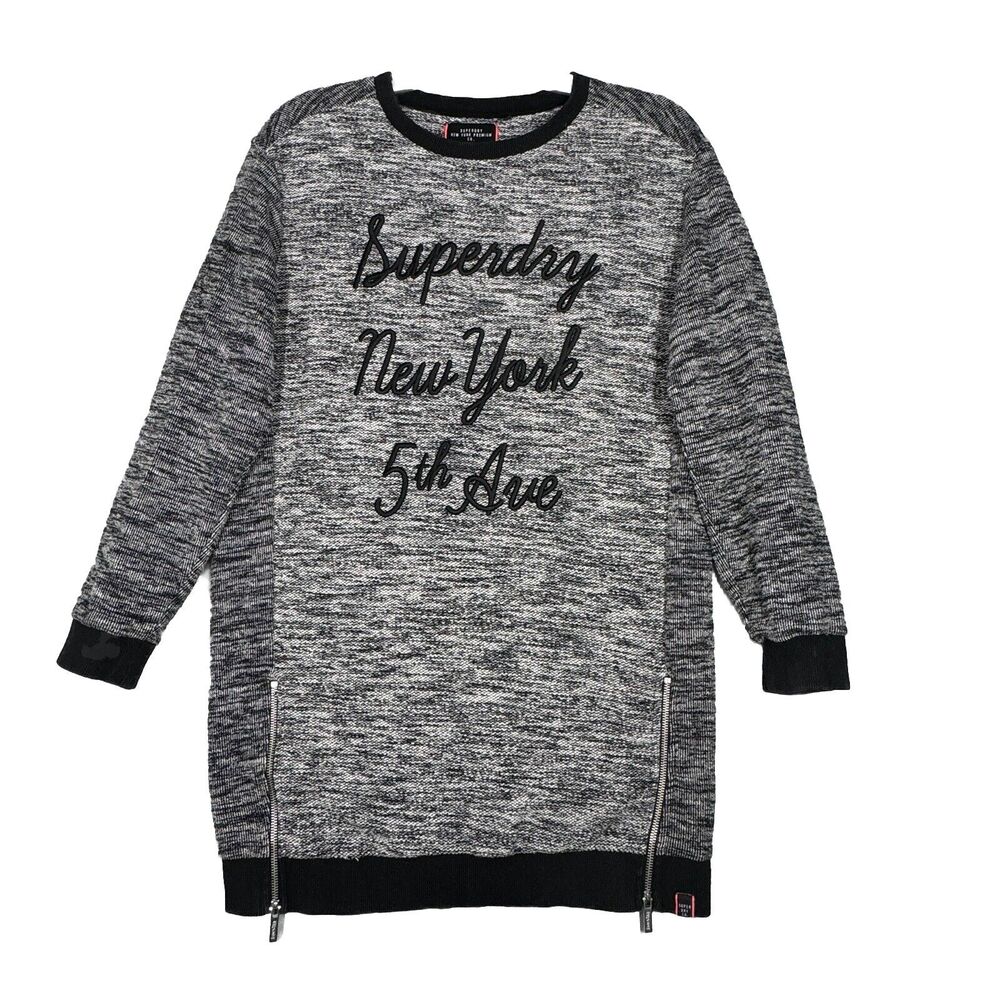 Superdry Dress Womens Medium Black Gray Cut & Sew Sweatshirt Dress Streetwear‎